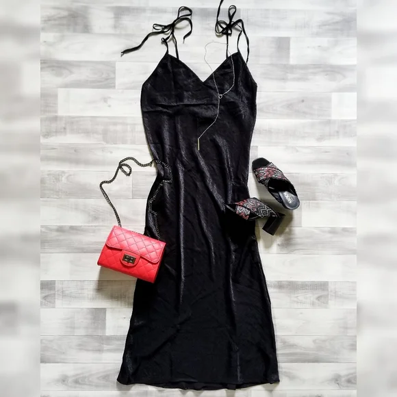 NWT Free People Tie Strap Slip Dress in Black - Picture 2 of 14